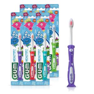 GUM Monsterz Children and Toddler Toothbrush, Soft Bristled Kids’ Toothbrush with Suction Cup, for Ages 2+, 2 Count(Pack of 6)(Ages 2+)