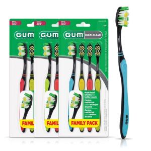 GUM Multi-Clean Toothbrush, Soft Multi-Level Bristles, Medium Head, 4 Count (Pack of 3)