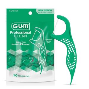 GUM Professional Clean Floss Picks – Extra Strong Shred-Resistant Floss, Easy Grip Handle – Dental Flossers for Adults – Fresh Mint Flavor, 90 Count (Pack of 3) 270 Total(90 Count)