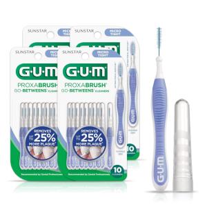 GUM Proxabrush Go-Betweens – Micro Tight – Interdental Brushes – Soft Bristled Dental Picks for Plaque Removal Health – Safe for Braces & Dental Devices, 10 Count (Pack of 4)