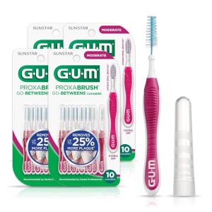 GUM Proxabrush Go-Betweens – Moderate – Interdental Brushes – Soft Bristled Dental Picks for Plaque Removal Health – Safe for Braces & Dental Devices, 10 Count (Pack of 4)