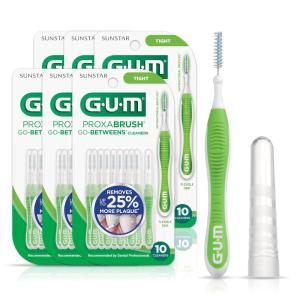 GUM Proxabrush Go-Betweens – Tight – Interdental Brushes – Soft Bristled Dental Picks for Plaque Removal Health – Safe for Braces & Dental Devices, 10ct (Pack of 6)(10 Count (Pack of 6))