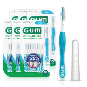 GUM Proxabrush Go-Betweens – Wide – Interdental Brushes – Soft Bristled Dental Picks for Plaque Removal Health – Safe for Braces & Dental Devices, 10 Count (Pack of 6)(Blue)