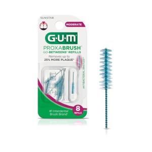 GUM Proxabrush Go-Betweens Refills – Moderate – Compatible with GUM Permanent Handle – Reusable Interdental Brushes – Soft Bristled Dental Picks, 8 Count (Pack of 6)(8 Count (Pack of 1))