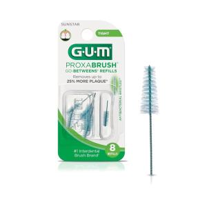 GUM Proxabrush Go-Betweens Refills – Tight – Compatible with GUM Permanent Handle -Reusable Interdental Brushes for Tight Teeth – Soft Bristled Dental Picks, 8 Count(Pack of 6)(8 Count (Pack of 1))