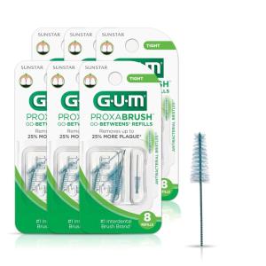 GUM Proxabrush Go-Betweens Refills – Tight – Compatible with GUM Permanent Handle -Reusable Interdental Brushes for Tight Teeth – Soft Bristled Dental Picks, 8 Count(Pack of 6)(8 Count (Pack of 6))