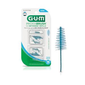 GUM Proxabrush Go-Betweens Refills – Wide – Compatible with GUM Permanent Handle – Reusable Interdental Brushes – Soft Bristled Dental Picks, 8 Count(Pack of 6)(16 Count (Pack of 1))