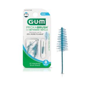 GUM Proxabrush Go-Betweens Refills – Wide – Compatible with GUM Permanent Handle – Reusable Interdental Brushes – Soft Bristled Dental Picks, 8 Count(Pack of 6)(8 Count (Pack of 1))
