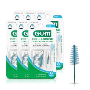 GUM Proxabrush Go-Betweens Refills – Wide – Compatible with GUM Permanent Handle – Reusable Interdental Brushes – Soft Bristled Dental Picks, 8 Count(Pack of 6)(48 Count)