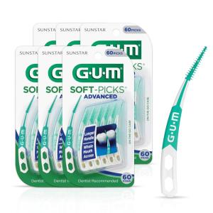 GUM Soft-Picks Advanced, Easy to Use Dental Picks for Teeth Cleaning and Gum Health, Disposable Interdental Brushes with Convenient Carry Case, Dentist Recommended Dental Picks, 60 Count (Pack of 6)