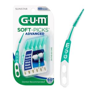 GUM Soft-Picks Advanced, Easy to Use Dental Picks for Teeth Cleaning and Gum Health, Disposable Interdental Brushes with Convenient Carry Case, Dentist Recommended Dental Picks, 60 Count