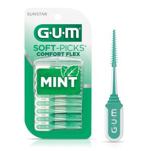 GUM Soft-Picks Comfort Flex, Easy to Use Dental Picks for Teeth Cleaning Health, Disposable Interdental Brushes with Convenient Carry Case, Dentist Recommended Dental Picks, Mint, 80 Count(80 Count (Pack of 1))
