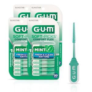 GUM Soft-Picks Comfort Flex, Easy to Use Dental Picks for Teeth Cleaning Health, Disposable Interdental Brushes with Convenient Carry Case, Dentist Recommended Dental Picks, Mint, 80 Count(80 Count (Pack of 4))