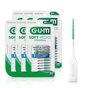 GUM Soft-Picks Original, Easy to Use Dental Picks for Teeth Cleaning Health, Disposable Interdental Brushes with Convenient Carry Case, Dentist Recommended Dental Picks, 50 Count (Pack of 6)(Original)