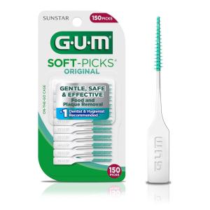 GUM Soft-Picks Original, Easy to Use Dental Picks for Teeth Cleaning and Gum Health, Disposable Interdental Brushes with Convenient Carry Case, Dentist Recommended Dental Picks, 150ct