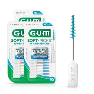 GUM Soft-Picks Wide Space, Easy to Use Dental Picks for Teeth Cleaning and Gum Health, with Convenient Carry Case, Dentist Recommended Dental Picks, 100 Count (Pack of 3)(100 Count (Pack of 3))