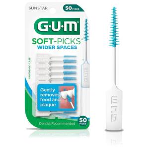 GUM Soft-Picks Wider Space, Easy to Use Dental Picks for Teeth Cleaning and Gum Health, with Convenient Carry Case, Dentist Recommended Dental Floss Picks, 50ct (6pk)