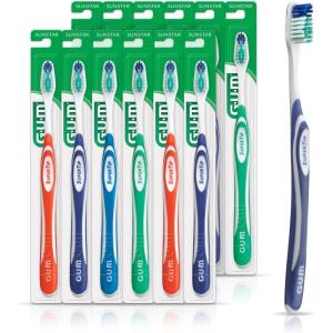 GUM Super Tip Toothbrush, Soft Bristle Toothbrush for Adults with Tongue Cleaner, Compact Head, 1ct (Pack of 12)(1 Count (Pack of 12))