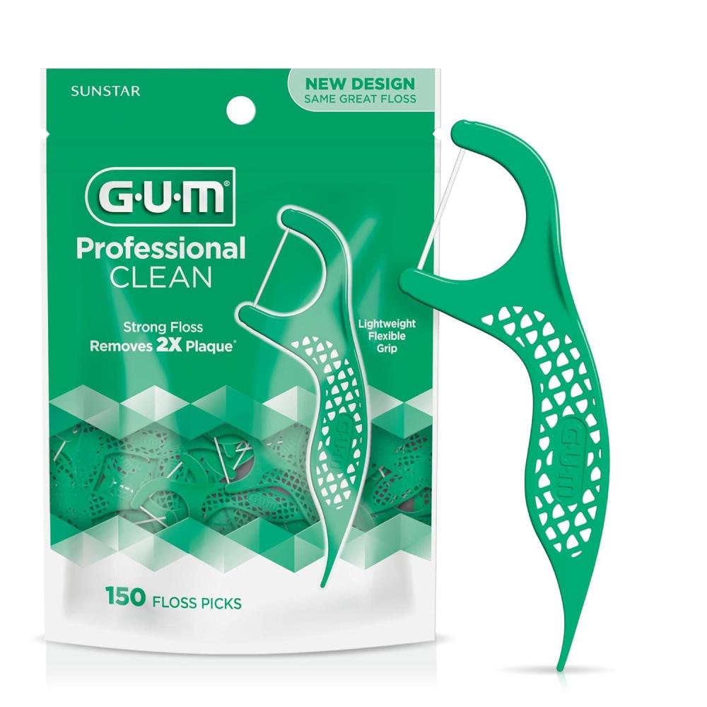 image:imageGUM Professional Clean Floss Picks  Extra Strong ShredResistant Floss Easy Grip Handle  Dental Flossers for Adults  Fresh Mint Flavor 150 Count