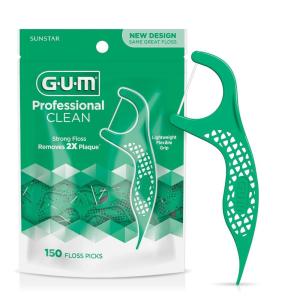 GUM Professional Clean Floss Picks – Extra Strong Shred-Resistant Floss, Easy Grip Handle – Dental Flossers for Adults – Fresh Mint Flavor, 150 Count