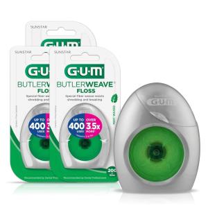 GUM ButlerWeave Woven Dental Floss, Shred Resistant Waxed Floss, Mint Flavored, 1 Count (Pack of 3)(1 Count (Pack of 3))