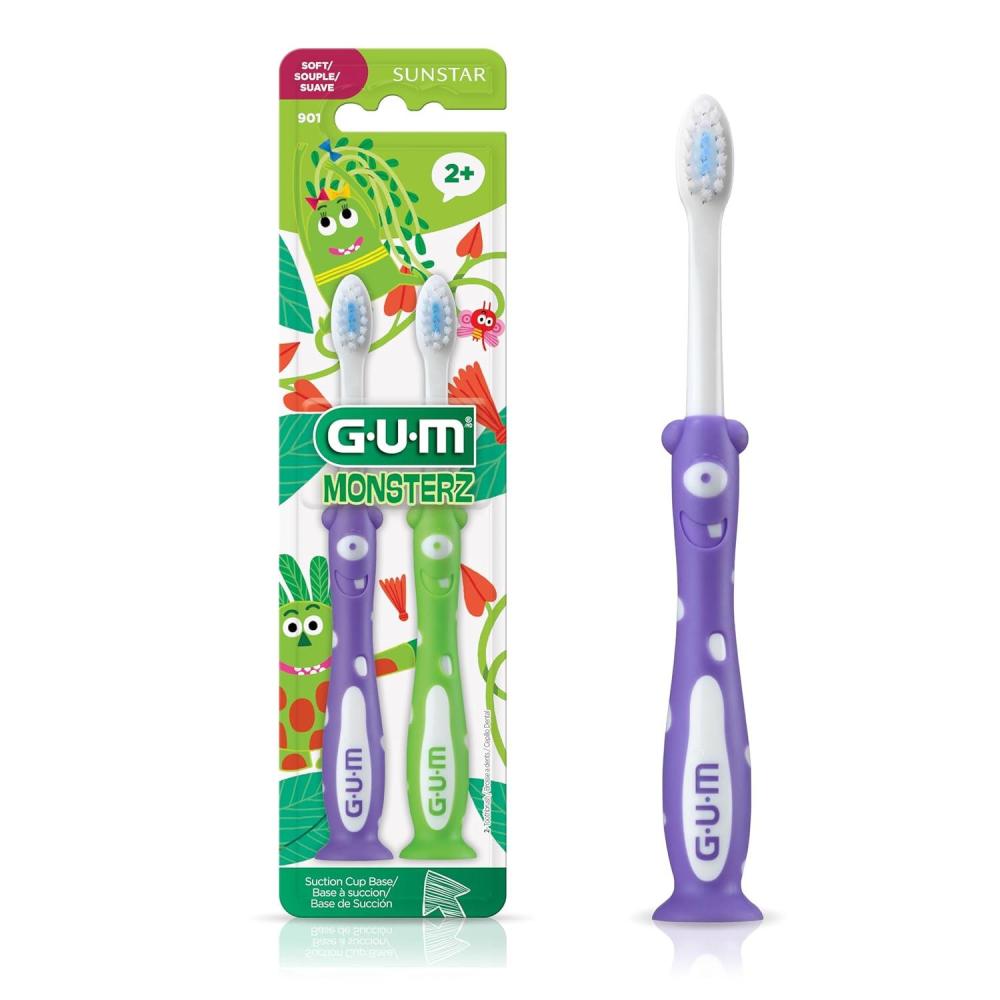 image:imageGUM Sunstar Monsterz Kids Toothbrush WSuction Cup Ages 2 Assorted Colors 1 Dozen
