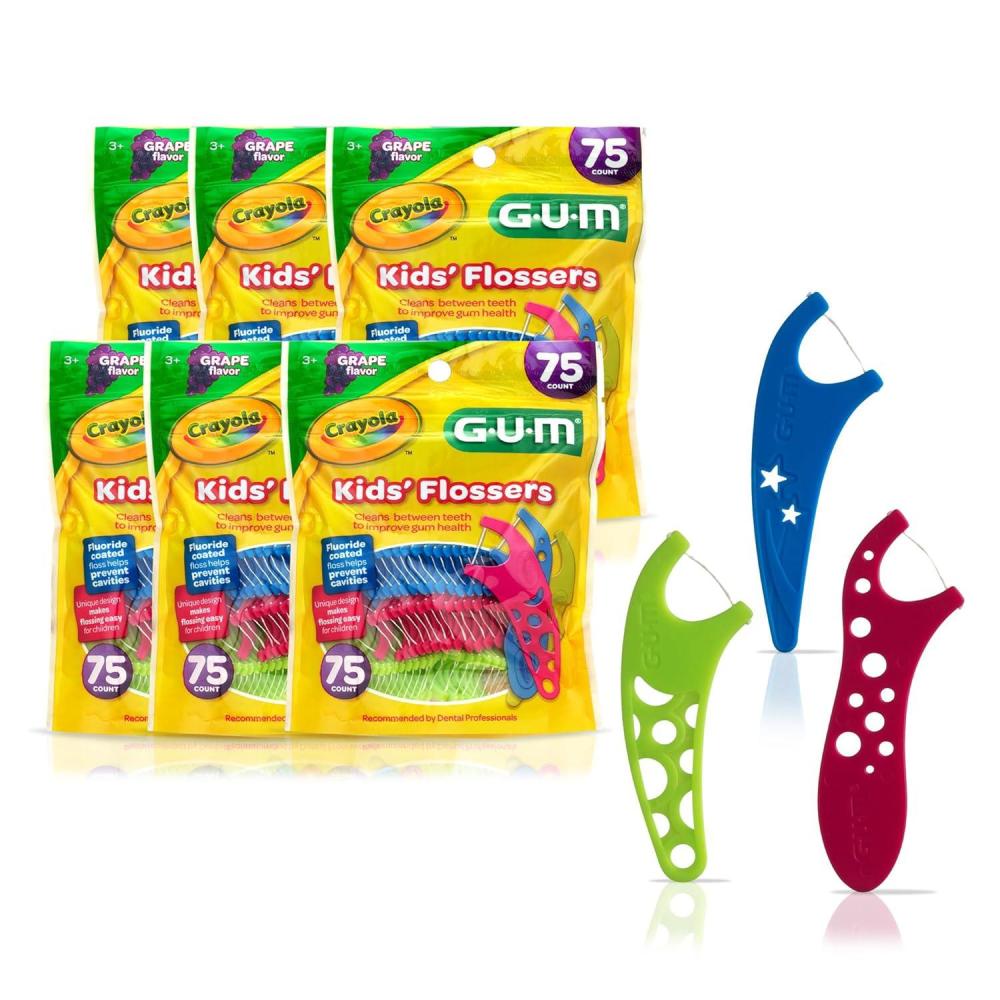 image:imageGUM Crayola Kids Flossers with Fluoride Designed for Little Hands Fun Grape Flavor Easy to Use Kids Floss Picks for Children Ages 3 450ct