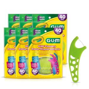 GUM Crayola Kids Flossers with Fluoride – Designed for Little Hands – Fun Grape Flavor – Easy to Use Kids Floss Picks for Children Ages 3+, 40ct (6pk)