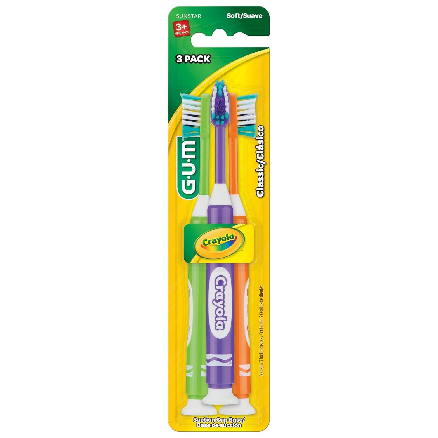 image:imageGUM Crayola Marker Childrens Toothbrush Soft Bristled Kids Toothbrush Set Age 5 Suction Cup Base 3ct 6pk3 Count Pack of 6
