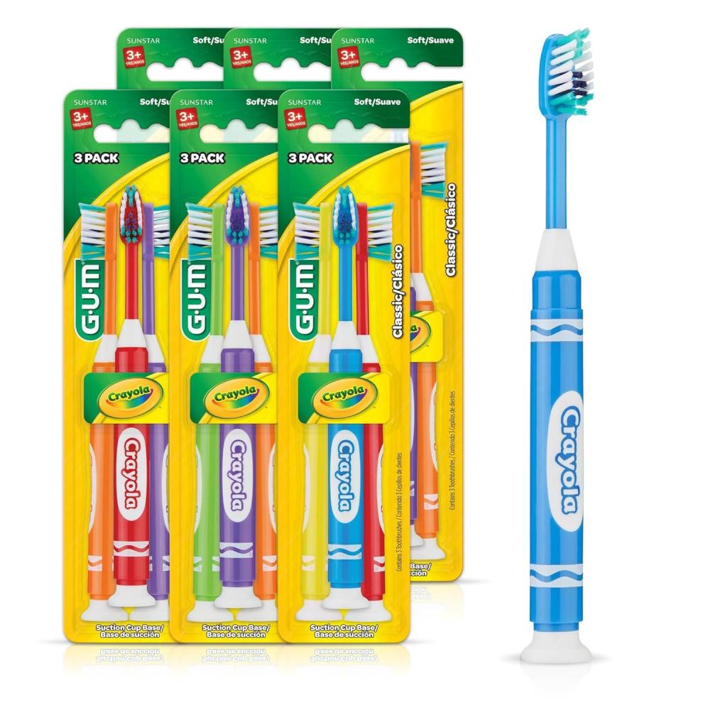 image:imageGUM Crayola Marker Childrens Toothbrush Soft Bristled Kids Toothbrush Set Age 5 Suction Cup Base 3ct 6pk3 Count Pack of 6