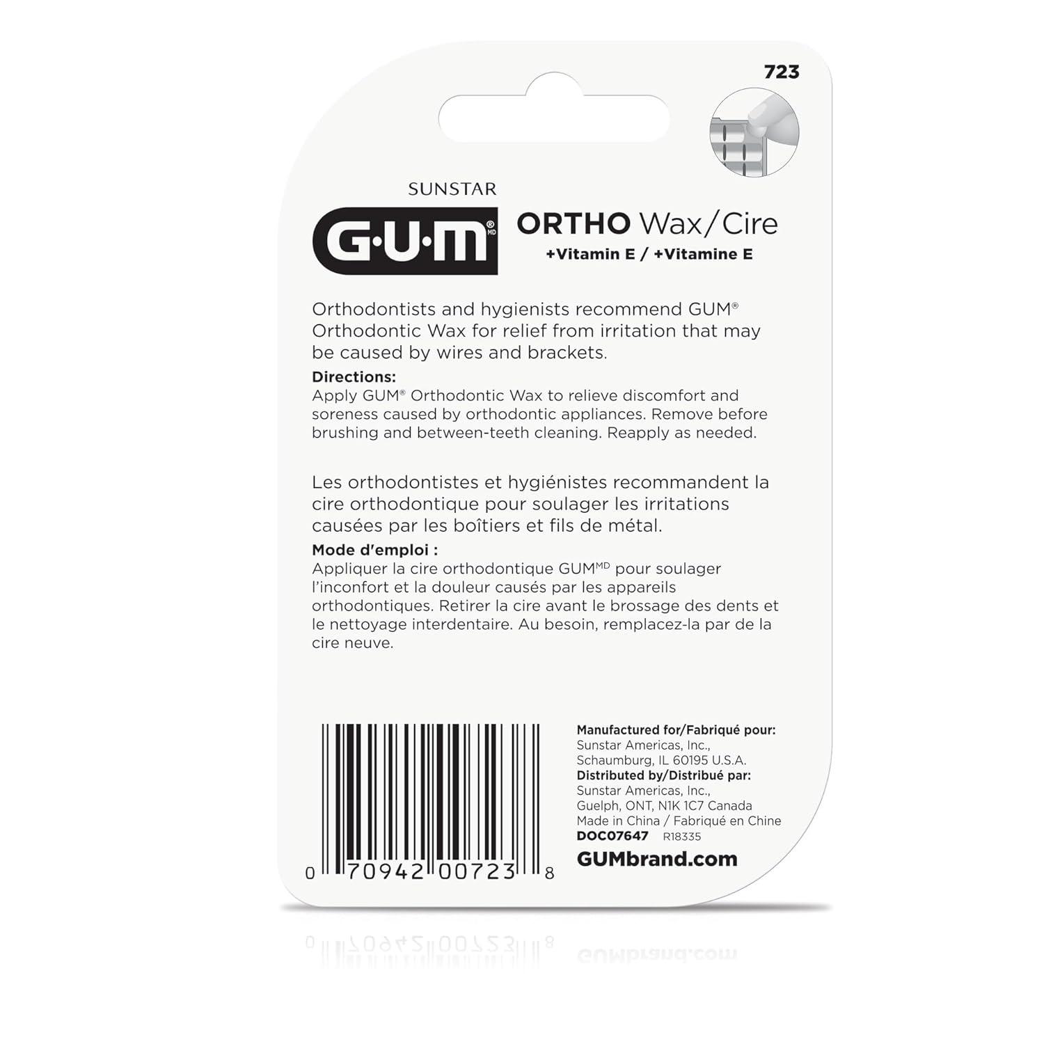 image:imageGUM Orthodontic Wax for Braces and Dental Devices Soothing Dental Wax with Vitamin E and Aloe Vera Clear Color Unflavored Pack of 6Unflavored