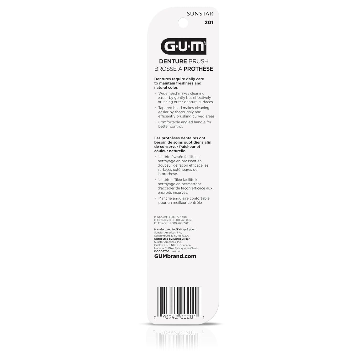 image:imageGUM Denture Brush Dual Headed Hard Bristle Toothbrush for Dentures amp Acrylic Retainers Dentist Recommended Denture Cleaner 1ct Pack of 6