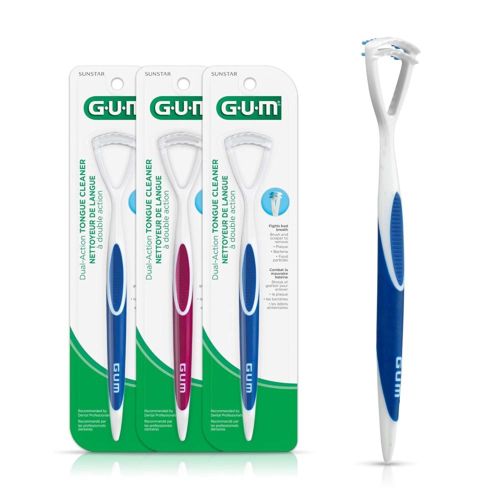image:imageGUM  760RB Dual Action Tongue Cleaner Brush and Scraper Colors May Vary1 Count Pack of 3