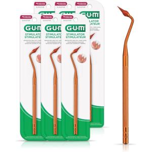 GUM Stimulator Permanent Handle – 1 Rubber Tip Included – Long Handled Massager Remove Plaque & Promote Health, 1ct (6pk)(6 Count (Pack of 1))