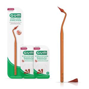 GUM Stimulator Permanent Handle – Long Handled Massager Remove Plaque & Promote Health (Handle + 2 Refill Packs)