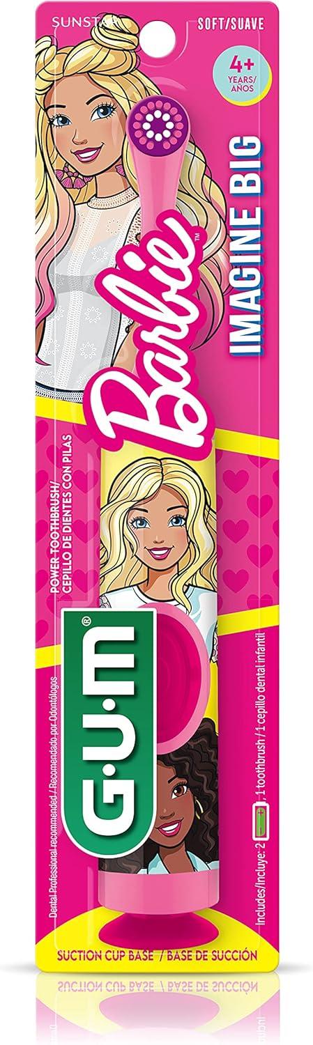 image:imageGUM Barbie Kids Battery Power Electric Toothbrush with Suction Cup Base for Home or Travel Oral Health and Dental Plaque Removal Ages 3 1ct4Pk1 Count Pack of 4