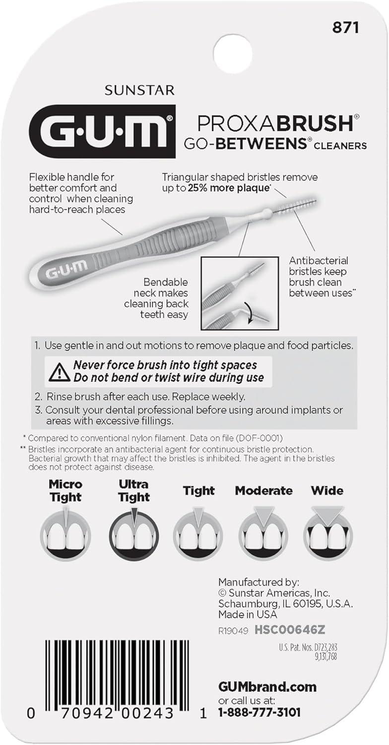 image:imageGUM Proxabrush GoBetweens Moderate Interdental Brushes Soft Bristled Dental Picks for Plaque Removal amp Gum Health Safe for Braces amp Dental Devices 10 CountUltra Tight