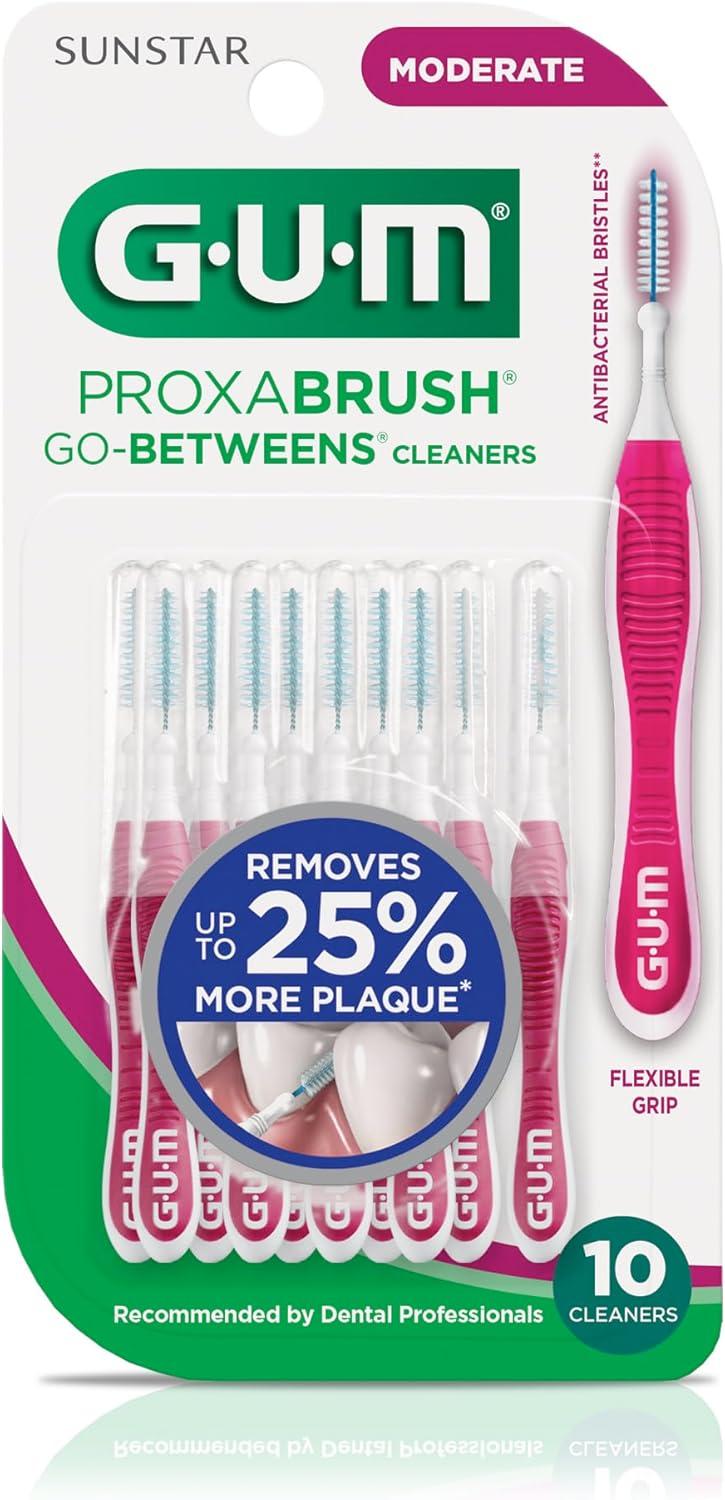 image:imageGUM Proxabrush GoBetweens Moderate Interdental Brushes Soft Bristled Dental Picks for Plaque Removal amp Gum Health Safe for Braces amp Dental Devices 10 CountModerate
