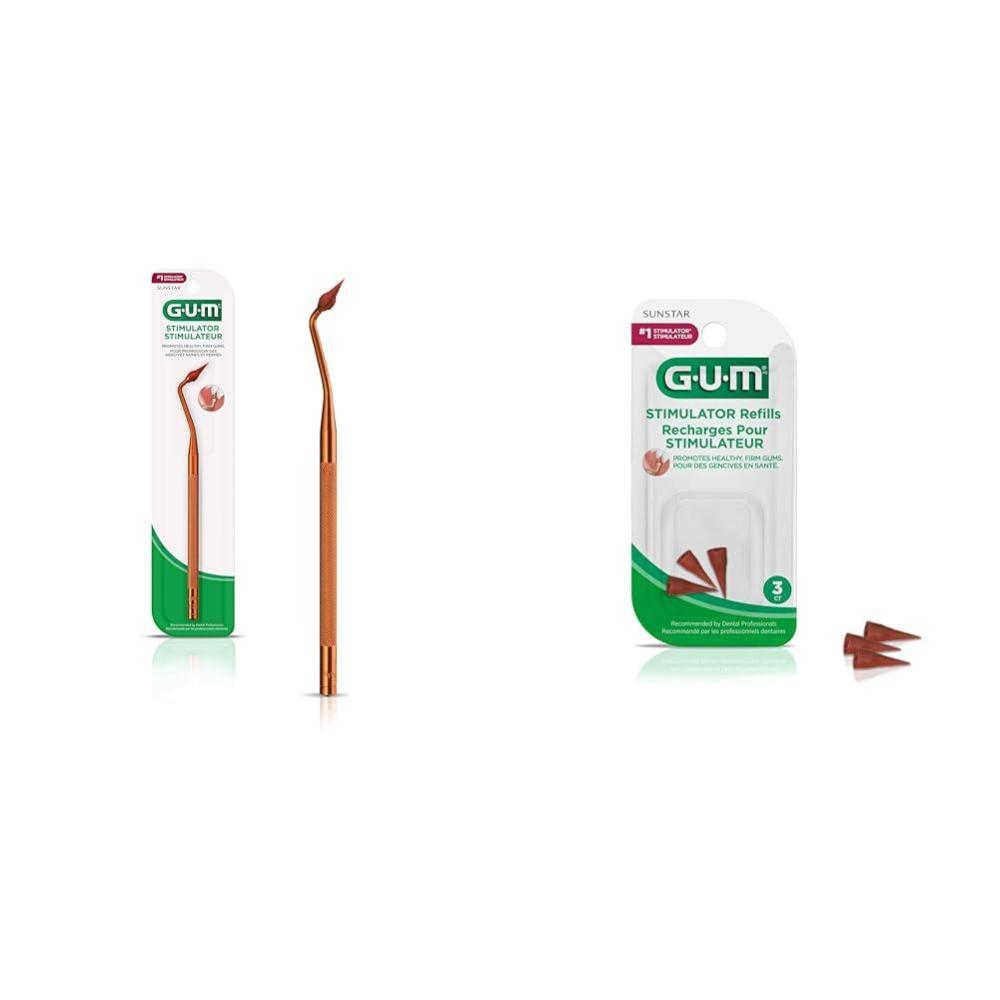 image:imageBundle of GUM Stimulator Permanent Handle with Rubber Tip GUM Stimulator Refills 3 Rubber Tips Included Massager for Gums Plaque Removal and Gum Health3ct 1pk