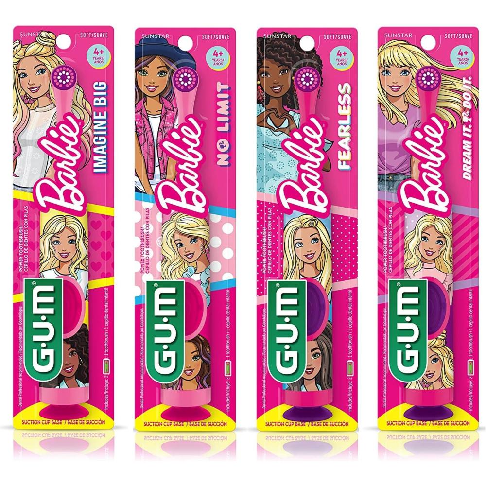 image:imageGUM Barbie Kids Battery Power Electric Toothbrush with Suction Cup Base for Home or Travel Oral Health and Dental Plaque Removal Ages 3 1ct4Pk1 Count Pack of 4