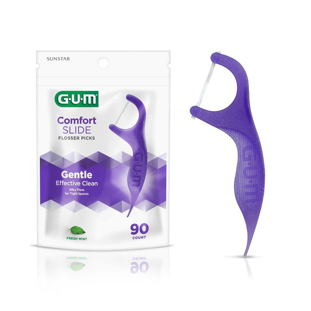 image:imageGUM Comfort Slide Floss Picks Perfect for Tight Teeth Extra Strong ShredResistant Dental Floss Easy Grip Handle Dental Flossers for Adults Fresh Mint Flavor 120 Count90 Count