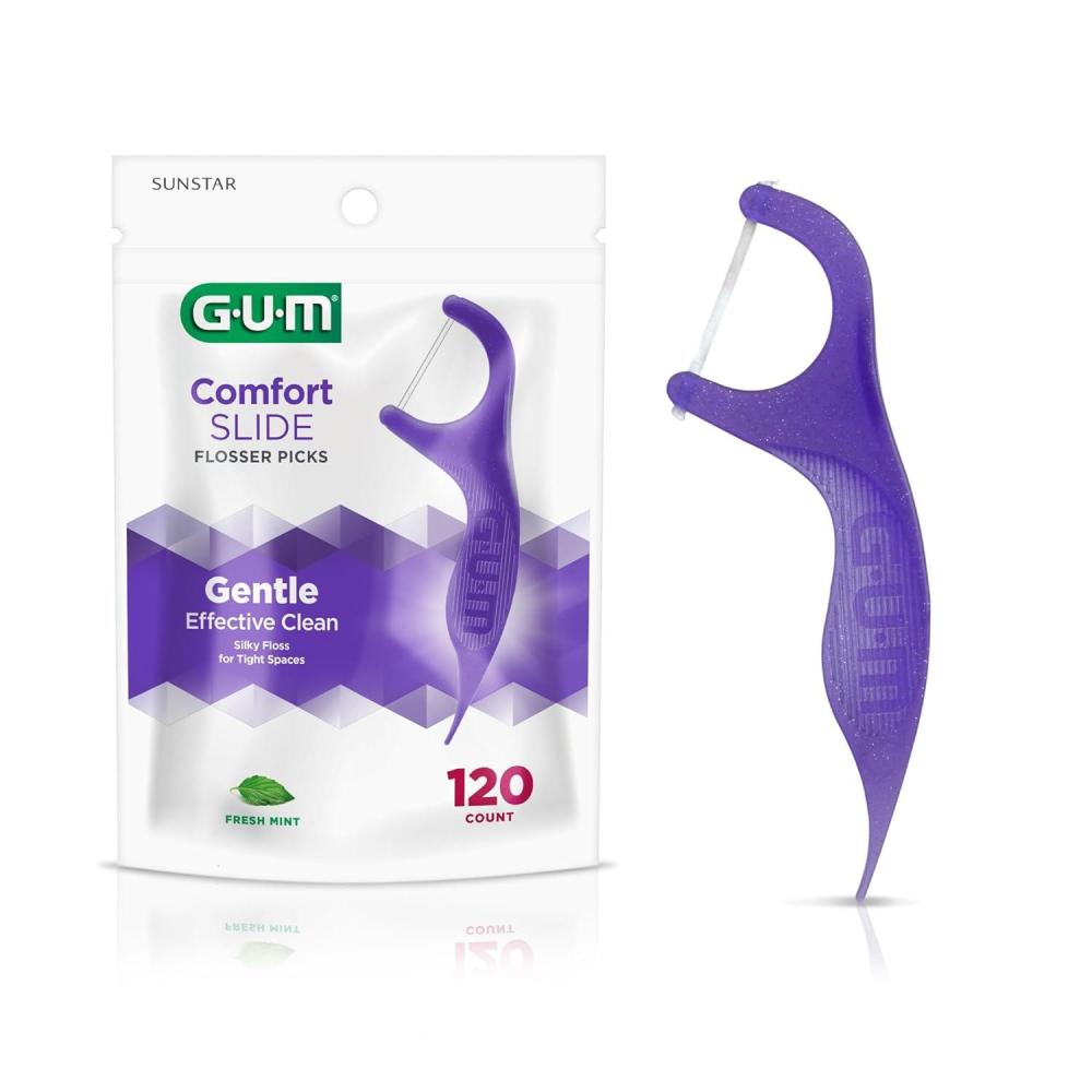 image:imageGUM Comfort Slide Floss Picks Perfect for Tight Teeth Extra Strong ShredResistant Dental Floss Easy Grip Handle Dental Flossers for Adults Fresh Mint Flavor 120 Count120 Count