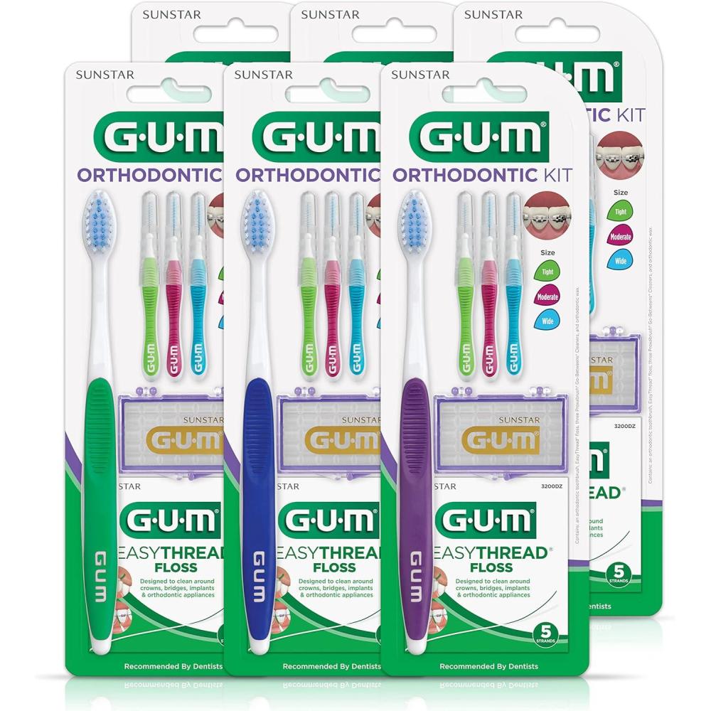 image:imageGUM Orthodontic Kit  Features Orthodontic Toothbrush 3 Proxabrush Sizes and shredresistant EasyThread Floss and Mint Ortho Wax 6pk