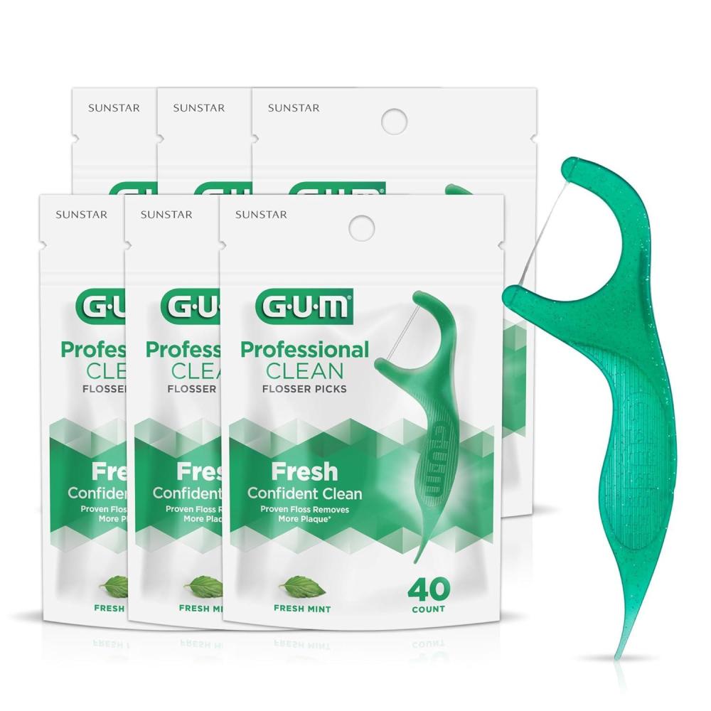 image:imageGUM Professional Clean Floss Picks  Extra Strong ShredResistant Floss Easy Grip Handle  Dental Flossers for Adults  Fresh Mint Flavor 40ct 6pk240 Count
