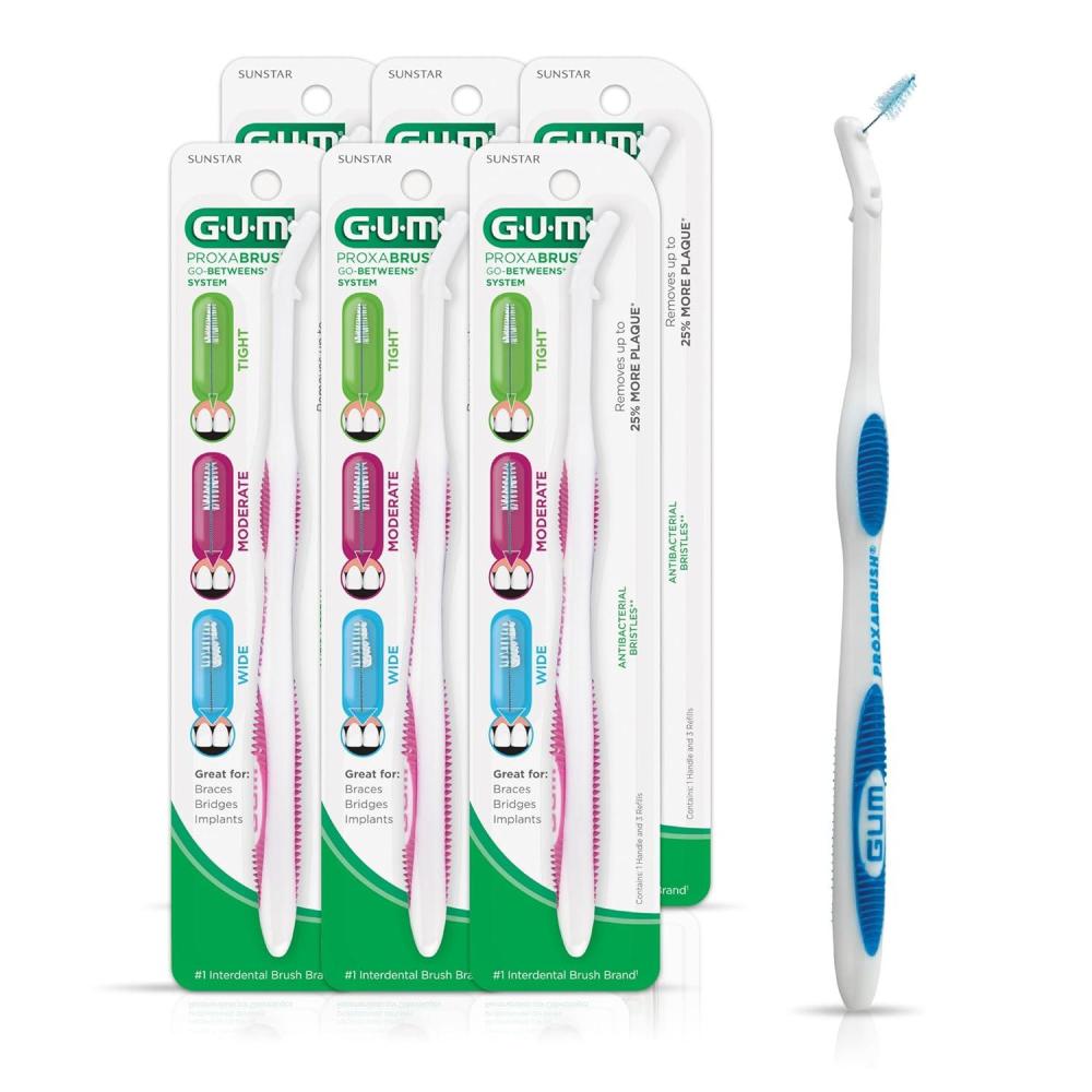 image:imageGUM Proxabrush Permanent Handle Refills Compatible with GoBetweens Interdental Brushes Floss Picks for Teeth Braces and Implants 6pk