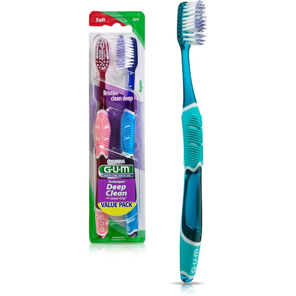 image:imageGUM Technique Deep Clean Toothbrush Compact Soft Soft Toothbrushes for Adults with Sensitive Gums Extra Fine Bristles 2ct 6pkDeep Clean Soft