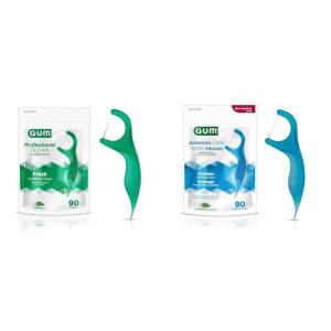 Bundle of GUM Professional Clean Flossers Extra Strong Flosser Pick, Fresh Mint, 90 Count + GUM Advanced Care Flossers, Fresh Mint Dental String Floss Picks, Vitamin E & Fluoride, 90 Count