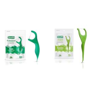 Bundle of GUM Professional Clean Flossers Extra Strong Flosser Pick, Fresh Mint, 90 Count + GUM Angled Flossers, Fresh Mint, 75 Count