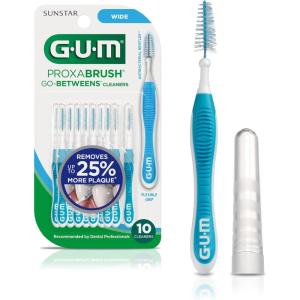 GUM Proxabrush Go-Betweens – Moderate – Interdental Brushes – Soft Bristled Dental Picks for Plaque Removal & Gum Health – Safe for Braces & Dental Devices, 10 Count(Wide)