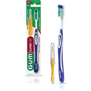 GUM Super Tip Toothbrush, Soft Bristle Toothbrush for Adults with Tongue Cleaner, Compact Head (6pk)(Full Head – Soft Bristles)